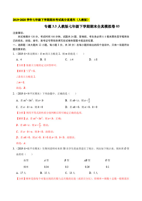 专题3.3 人教版七年级下学期期末全真模拟卷03(解析版)