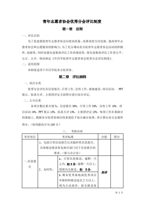 青年志愿者协会优秀分会评定制度