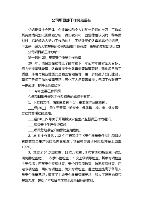 公司项目部工作总结最新