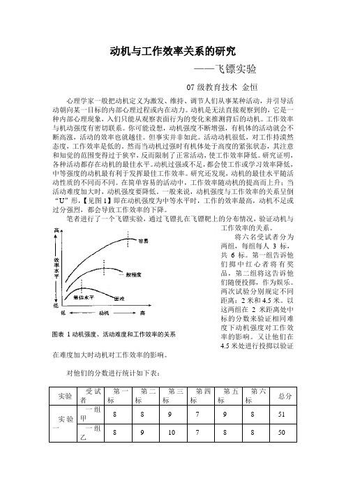 飞镖游戏与动机工作效率曲线(金)