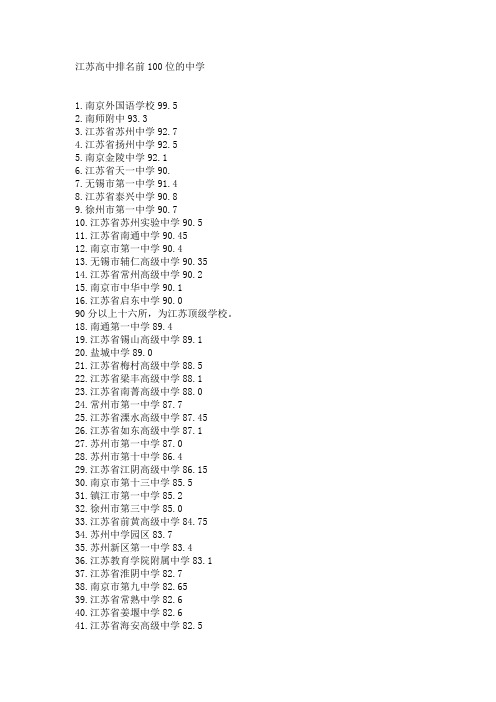 江苏高中排名前100位的中学