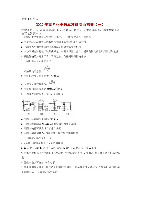 2020年高考化学仿真冲刺卷   山东卷(一)