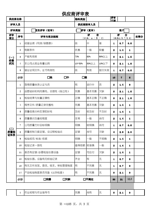 供应商评估打分表