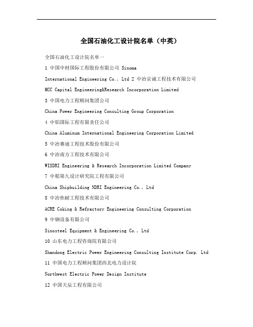 全国石油化工设计院名单(中英)