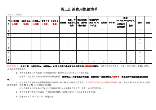 员工出差费用明细(优化排版)