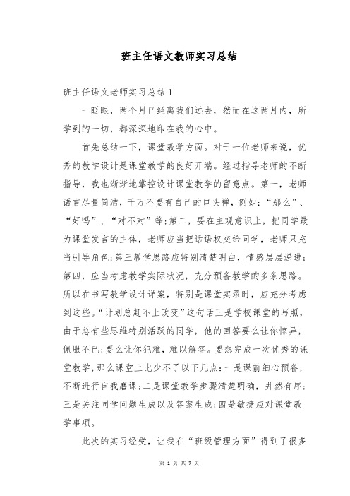 班主任语文教师实习总结