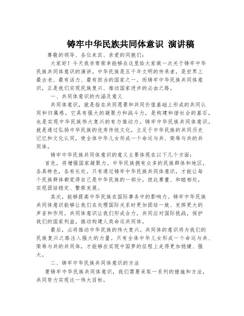 铸牢中华民族共同体意识 演讲稿