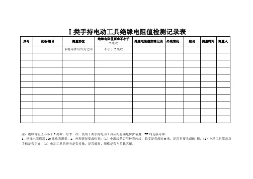 类手持电动工具绝缘电阻值检测记录表