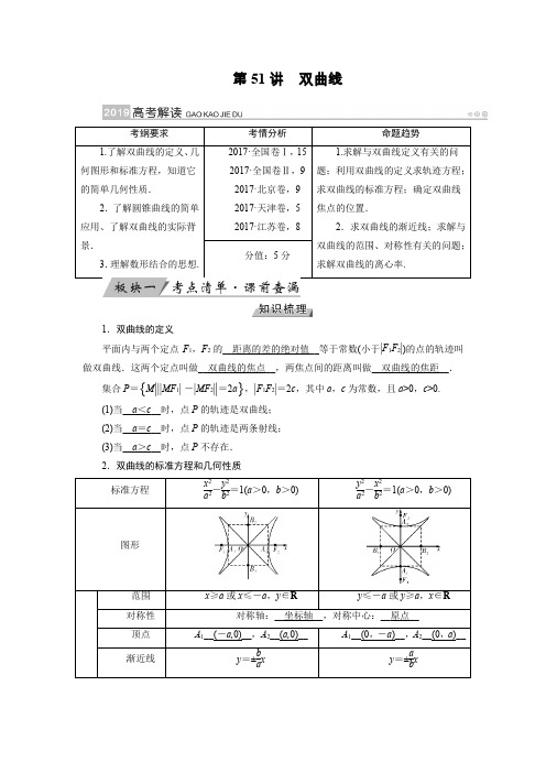 【数学】2019届一轮复习人教B版　双曲线学案