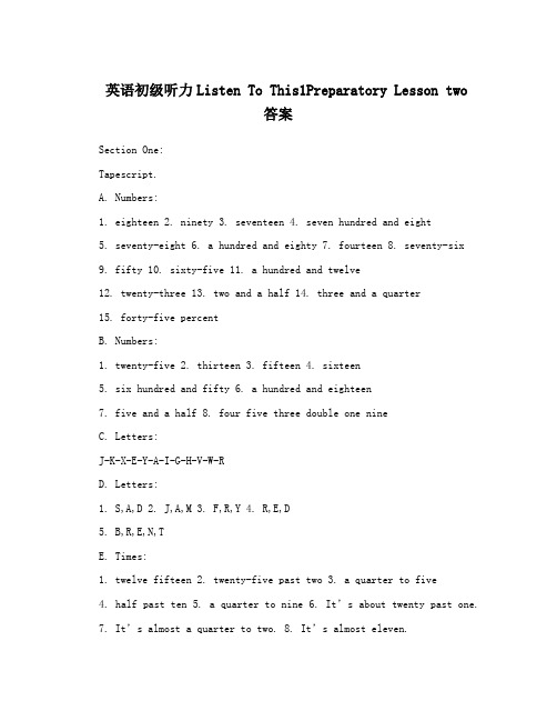 英语初级听力Listen To This1Preparatory Lesson two 答案