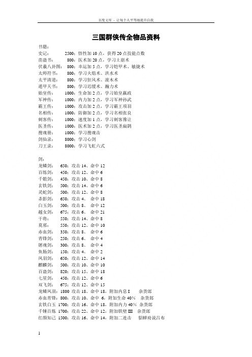 三国群侠传全物品资料