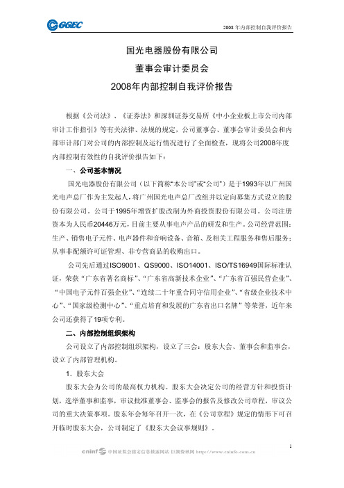 国光电器股份有限公司董事会审计委员会2008年内部控制自我评价报告