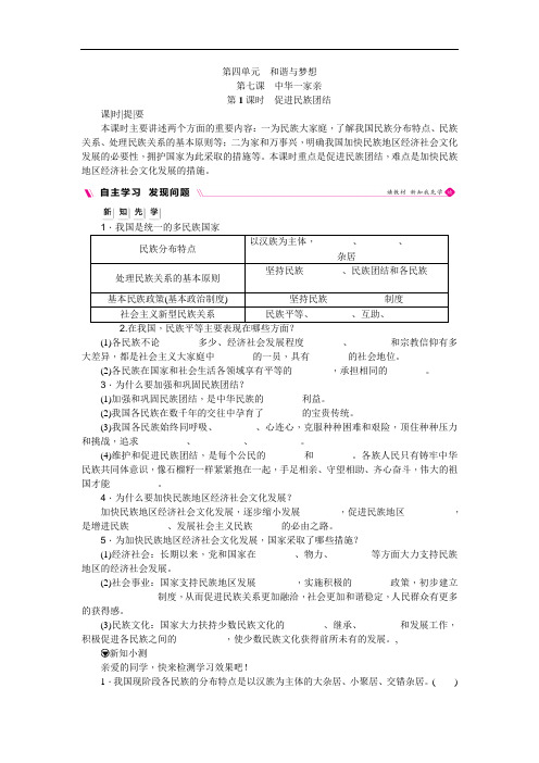 部编人教版九年级道德与法治上册7.1《促进民族团结》导学案