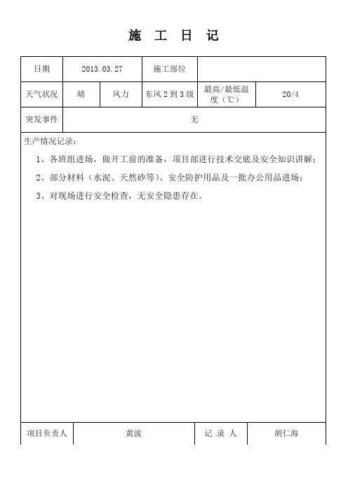 室内装饰工程施工日志(DOC)