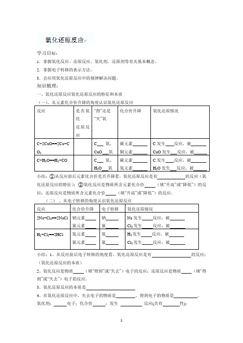 常州市西夏墅中学高一化学教学案氧化还原反应