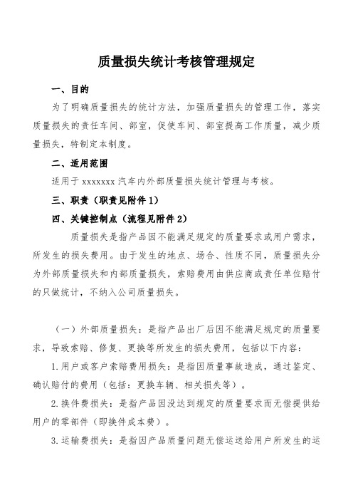 汽车企业质量管理部门制度--质量损失统计考核管理规定