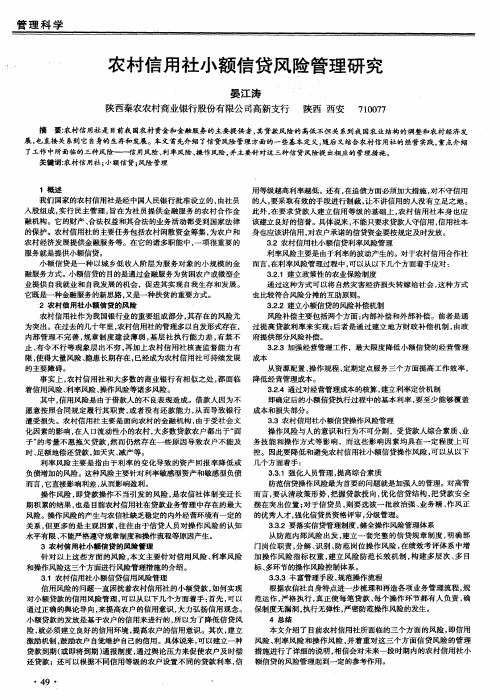 农村信用社小额信贷风险管理研究