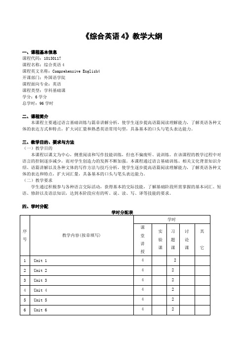 《综合英语4》课程教学大纲