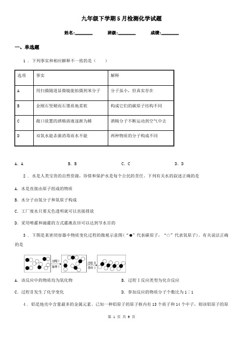 九年级下学期5月检测化学试题