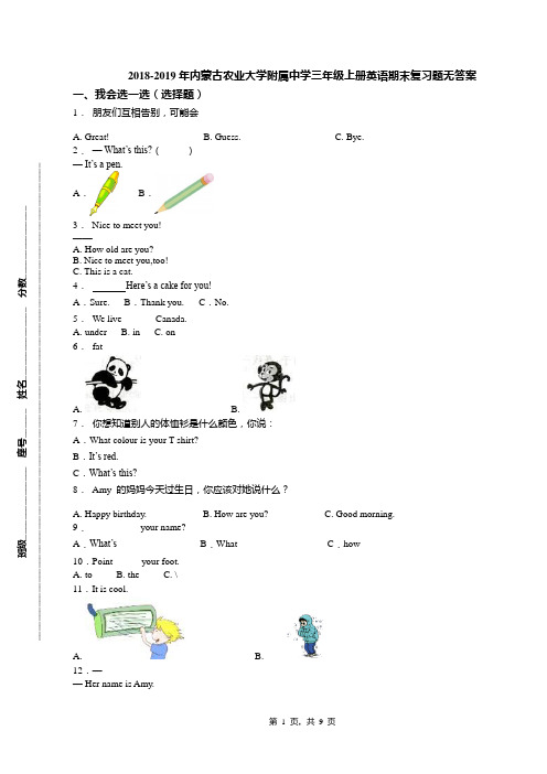 2018-2019年内蒙古农业大学附属中学三年级上册英语期末复习题无答案