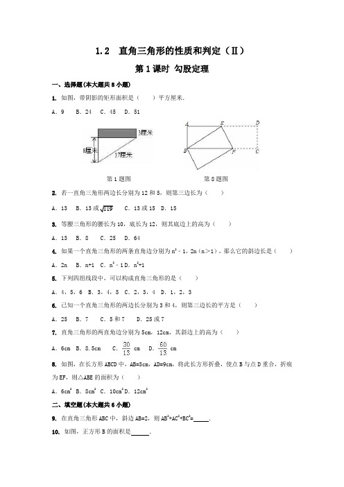 最新湘教版八年级数学下册 1.2 第1课时 勾股定理1