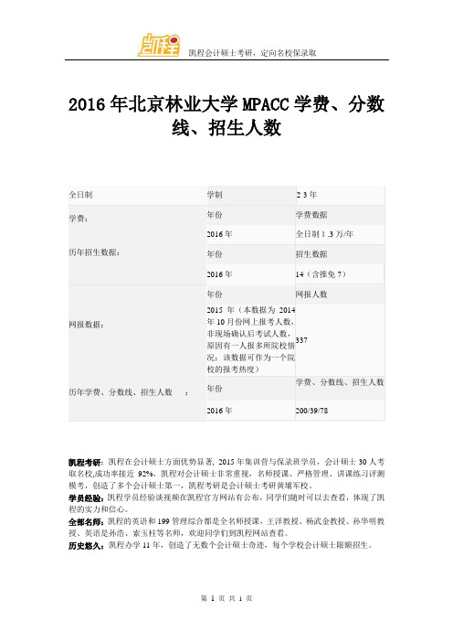 2016年北京林业大学MPACC学费、分数线、招生人数