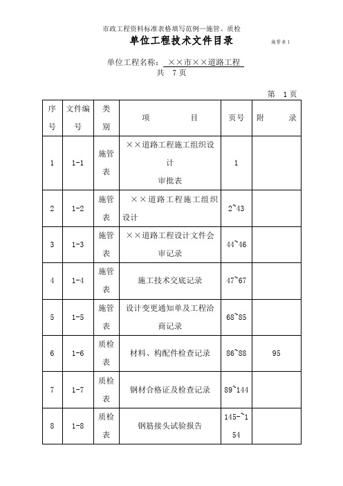 市政工程资料标准表格填写范例—施管、质检