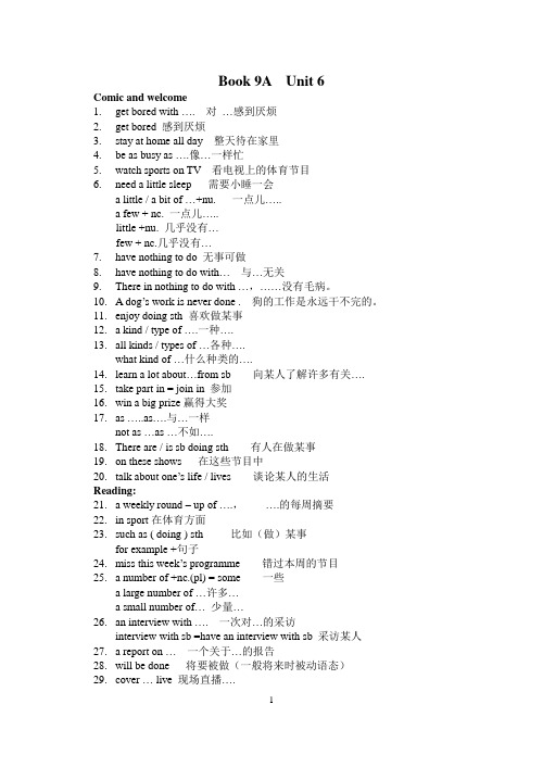 新译林版英语九年级上册第六单元词组