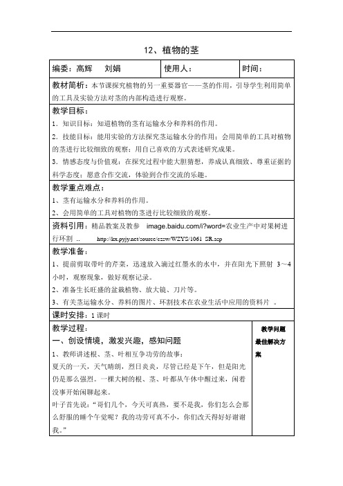 青岛版科学四上《植物的茎》表格式教案