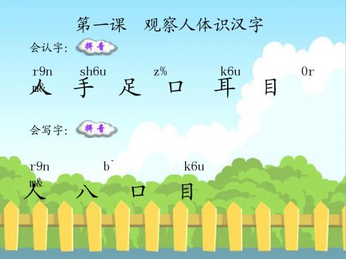 语文S版小学一年级语文上册《观察人体识汉字》生字词学习