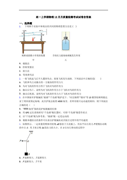 高一上学期物理12月月质量检测考试试卷含答案