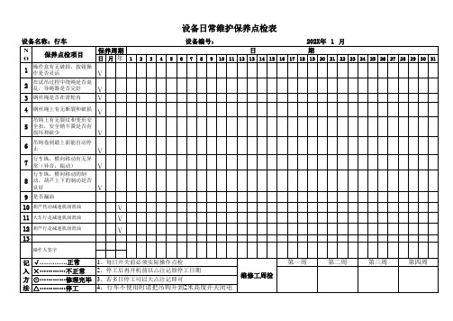 行车日常点检保养记录表