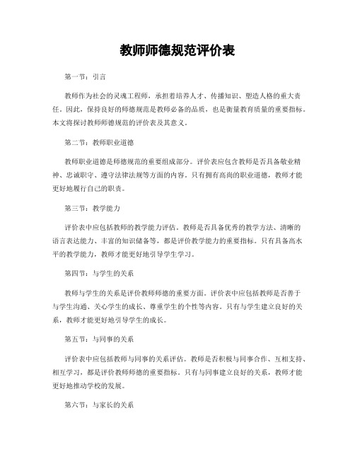 教师师德规范评价表