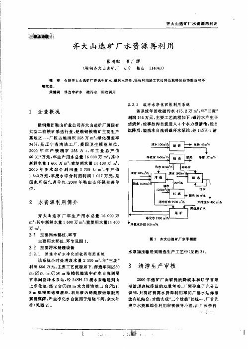 齐大山选矿厂水资源再利用