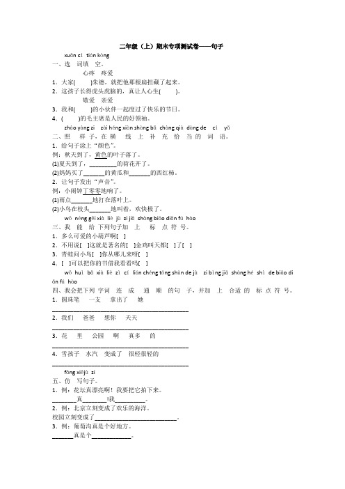 人教部编版二年级上册语文试题-期末专项测试卷(句子)(含答案)