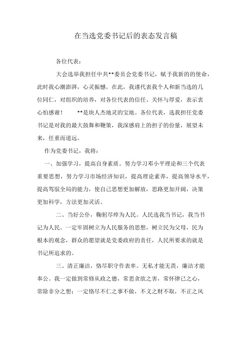 在当选党委书记后的表态发言稿