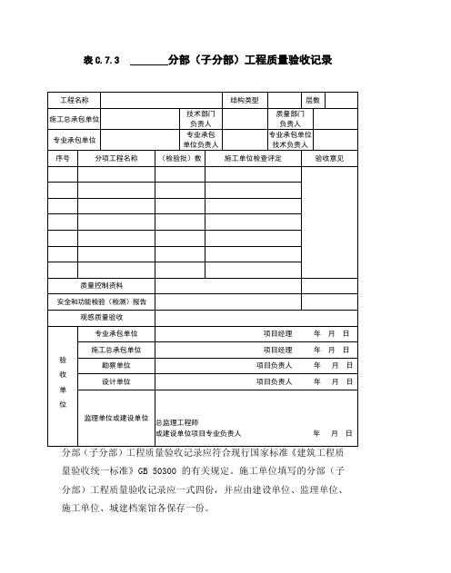 表C.7.3  分部(子分部)工程质量验收记录