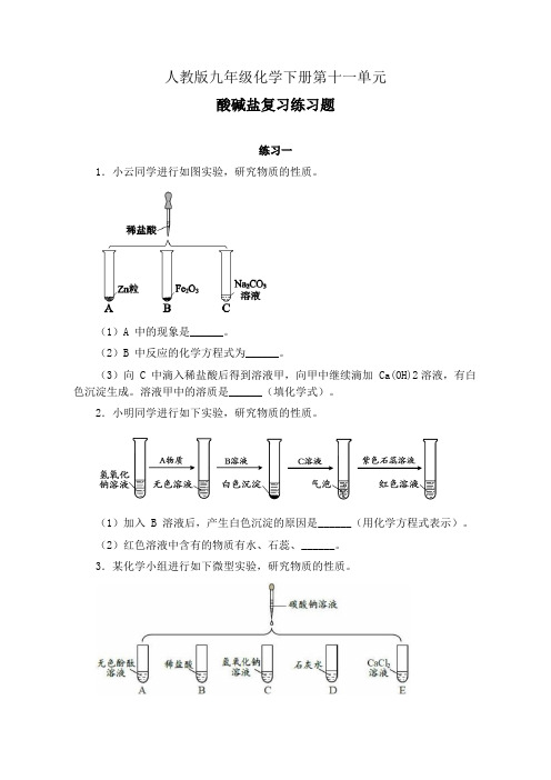 人教版九年级化学下册第十一单元《酸碱盐复习练习题》(含10套精品练习及答案)