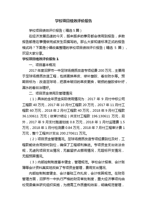 学校项目绩效评价报告（精选5篇）