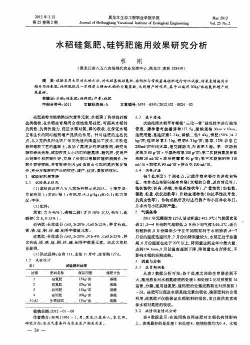 水稻硅氮肥、硅钙肥施用效果研究分析
