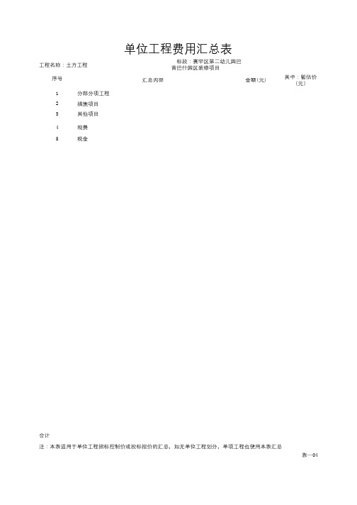 单位工程费用汇总表【模板】