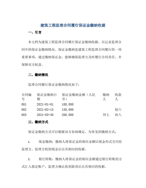 2023建筑工程监理合同履行保证金缴纳收据正规范本(通用版)