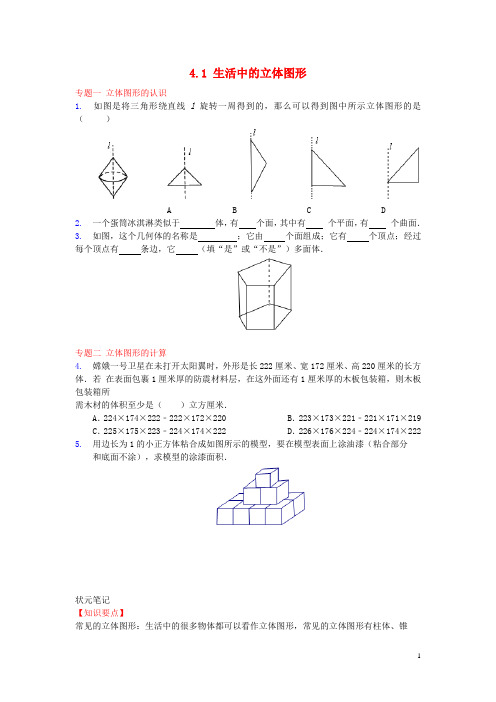 七年级数学上册 4.1 生活中的立体图形专题训练 (新版)华东师大版