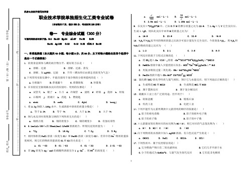 职业技术学院单独招生化工类专业试卷3