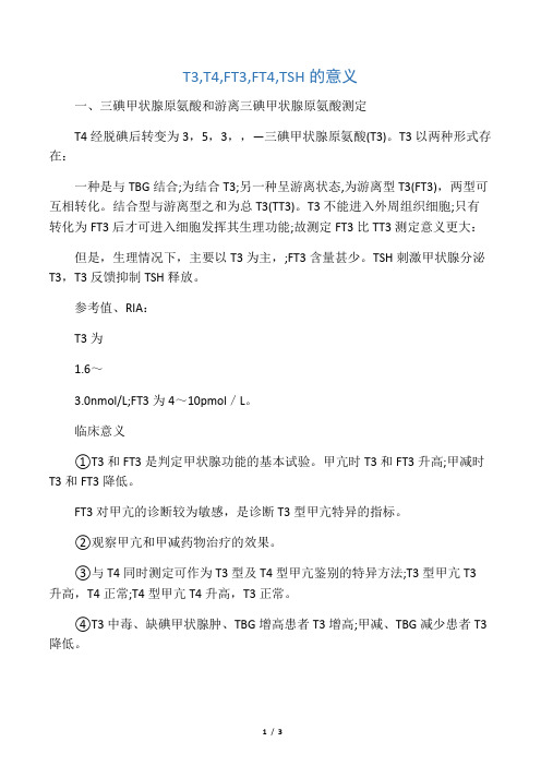 T3,T4,FT3,FT4,TSH的意义