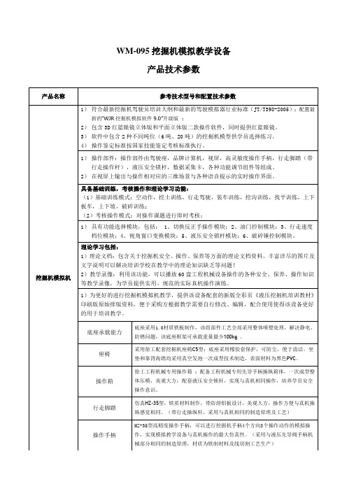 挖掘机产品技术参数单页