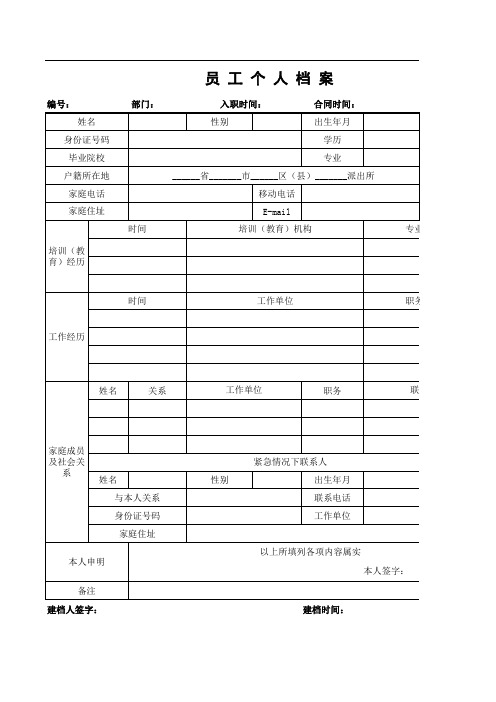 5员工个人档案---人事管理全套表格