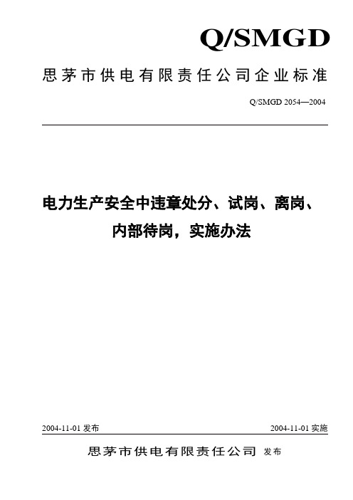 电力生产安全中违章处分、试岗、离岗,内部待岗,实施办法