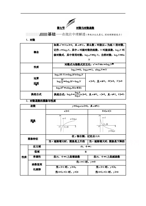 2020版高考理科数学(人教版)一轮复习讲义：第二章 第七节 对数与对数函数 Word版含答案