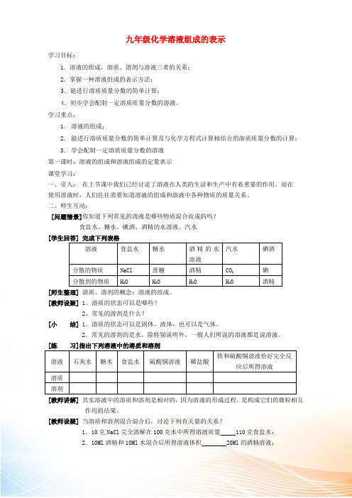 新课标 沪教版九年级化学溶液组成的表示